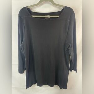 Chicos black cotton 3/4 length top. With a super cute square neck line